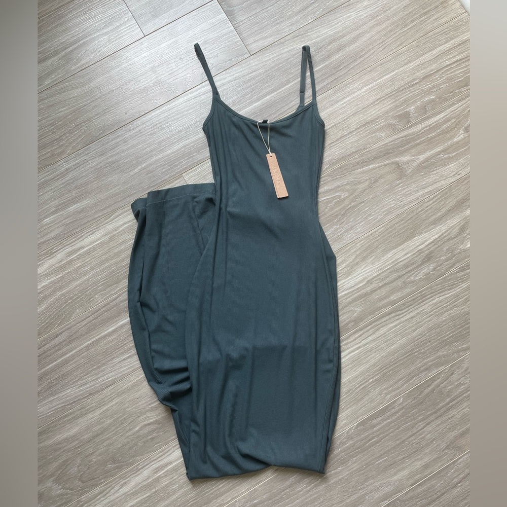 NWT SKIMS Soft Lounge Long Slip Dress In Deep Sea Blue Green Sz XXS - Picture 5 of 8